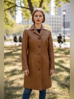 Burberry Women's Tan Leather Button-Front Coat
